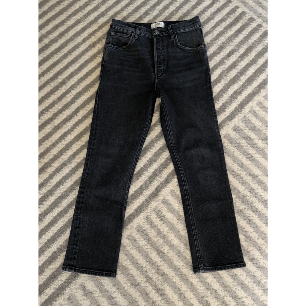 Agolde Riley High Rise Straight Crop Jeans Panoramic Black Size 26 - Picture 1 of 7